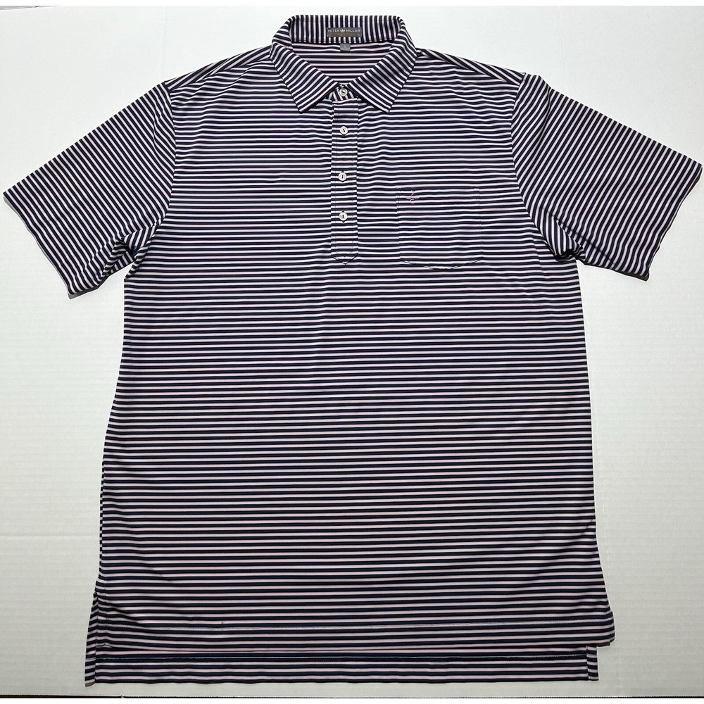 Peter Millar Summer Comfort Shirt Mens Large Pink White Polo Striped Golf Adult